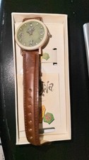 Fossil Fruitopia Rare 90's New Watch. Green face and Dark brown leather band. picture