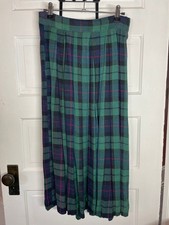 vintage rayon green/blue plaid pleated midi skirt picture