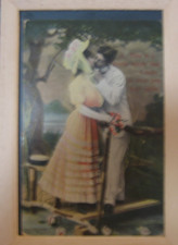 ANTIQUE ROMANTIC COUPLE POSTCARD COLORFUL SCRAPBOOKING CRAFTS GREAT AMERICANA  picture