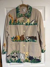 Vintage Anage Jacket Women Large Art Embroidered 90s Jungle Animal Teacher picture