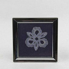 Handmade Blue Floral Design Bobbin Lace Art in Silver-Tone Metal Frame picture