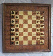 Drueke Horn Chess Set 32 Complete American Made Vintage Wooden Chessmen w/ board picture