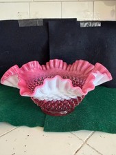 VINTAGE FENTON CRANBERRY OPALESCENT HOBNAIL 9.5” BOWL CIRCA 1940-1978 picture
