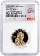 2026 S $1 Silver Proof Set Sacagawea Polly Cooper NGC PF70 UCAM FDOI America250 picture