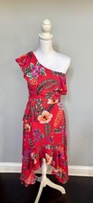 Francesca's Women's Dress One Shoulder Ruffle Hi-Low Size S Red Floral NWT picture