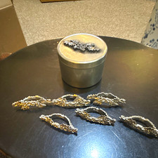 Vintage Metzke Pewter Holly and Berries Napkin Ring Set - 6 Pieces - Holiday Nap picture