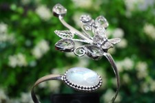 925 Sterling Silver Floral Cuff Bracelet Handmade Gemstone Boho Jewelry picture