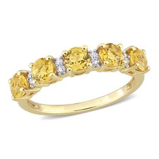 AMOUR 1 3/5 CT TGW Citrine and White Topaz Semi Eternity Ring In Yellow Plated picture
