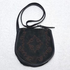 Vtg Cripple Creek Black Suede Beaded Crossbody Bag Western Boho Festival Purse picture