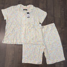 Lauren Ralph Lauren Womens 2X Floral Pajama Set Short Sleeve Top Bermuda Shorts picture
