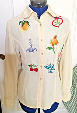 VTG 70's Hippie Americana BOHO Gypsy shirt USA FlowerChild Beige HandEmbroidered picture