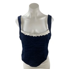 Motel Women's Navy Blue Lace Trim Sleeveless Corset Bustier Cami Tank Top Size M picture