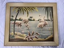 Vintage Turner Flamingo Lithograph Framed MCM Tropical Wall Art Coastal Decor picture