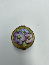 Vintage Chamart Limoges France Peint Main Hand Painted Floral Trinket Pill Box picture