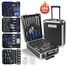 909PCS Mechanics Tool Set Socket Wrench Kit Silver Storage Trolley Case picture