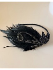 BABEYOND 1920s Style Black Beaded Feather Flapper Headpiece Art Deco Peacock picture