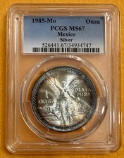 PCGS 1985 Mo MS67 Mexico .999 Fine Silver Libertad Onza Rainbow Toner picture