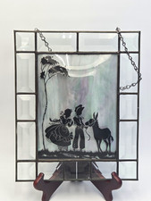 Vintage Couple Silouette Leaded Stained Beveled Panel Art Glass Window Hanging picture