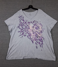 JMS Womens Shirt Plus 5X Gray Purple Pullover Animal Flower Relaxed Casual picture