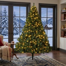 4.5ft/6ft/9ft Artificial Christmas Tree w/ LED Lights Pre-Lit Tree Xmas Décor picture