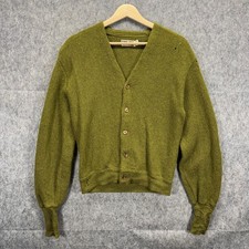 True Vintage 1960s Mohair Wool Cardigan Sweater Green Medium USA Kurt Cobain picture