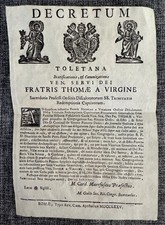 1775 Papal Decree Rome Canonization of Fr. Thomas a Virgine Latin Broadside picture