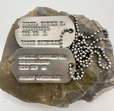 Vintage ORIGINAL 1951 KOREAN WAR ERA Military Dog Tags - Harold Malzi Armored picture