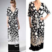 Leona Edmiston Frocks Size 4 (16 AU 12 US) Black White Jersey Wrap Maxi Dress picture