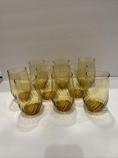 Vintage -Libbey Honey Amber Swirl Drinking Glasses Tumblers 1960s -MCM- Set of 9 picture