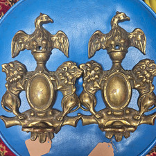 Pair Antique 1800s Brass Eagle & Lion hat or coat hanger picture