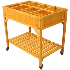 8 Compartment Raised Garden Bed Wooden Planter w/ Lockable Casters & Storage picture