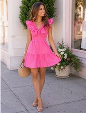 Adrianna Papell Ruffled Cotton Fit & Flare Dress featuring a V-neckline with bol picture