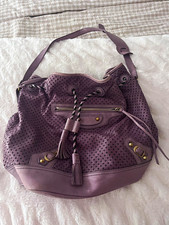 Balenciaga Purple Perforated Bucket Drawstring Bag Mirror Gold Hardware picture