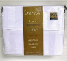 AUTHENTIC Wamsutta Dream Zone 1000-TC PimaCott KING Sheet Set Stripe WHITE picture