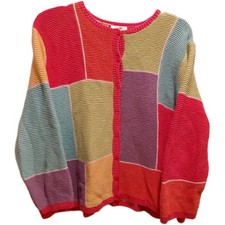 VINTAGE 80s/90s Talbots Hand Knit Multicolor Colorblock Cardigan Sweater  2X   picture