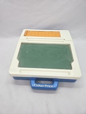 VTG Fisher Price Blue Learning Portable Play Desk Chalk Board w/Letters Magnetic picture