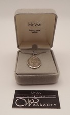 Vintage McVan Sterling Silver Virgin Mary Medal Pendant Necklace 18