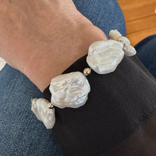Large Baroque Pearl Bracelet, Asymmetrical Freshwater Pearls, Sterling Silver or picture