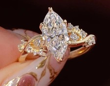 3.20 TCW Marquise-Cut VS1 Lab Grown Diamond Wedding Ring 14K Yellow Gold picture