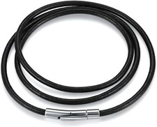Leather Cord Necklace Black 3mm Bayonet Clasp Choker Surfer Unisex USA picture