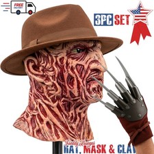 Freddy Krueger Hat Mask & Claw Nightmare on Elm Street Halloween Killer Costume picture