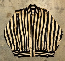 Vintage 50s 60s POST Mfg Co Satin Bomber Jacket Black Gold Striped Athletic XL picture