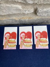 Strawberry Shortcake Valentines Vintage 80's - 3 Cards & 3 Envelops - NEW Unused picture