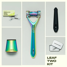 Leaf Two Kit Safety Razor Pivoting Head Stand 50 Blades Recycling Bank Prism picture