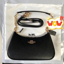 COACH CA209 TERI Shoulder Bag Hand Bag Black Refined Pebble Leather Outlet New picture