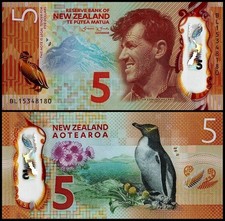 New Zealand 5 Dollars, 2015, P-191, UNC, Polymer picture