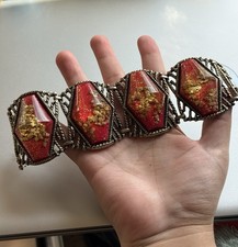 Vintage Selro Selini Style Red Confetti Lucite Bracelet  Resin Jewelry Boho picture