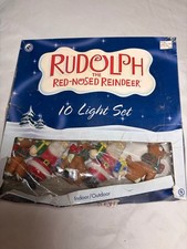 VTG 10 Light Rudolph The Red Nose Reindeer Santa Light Set 1992 Novelty Adler picture