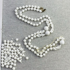 Vintage Miriam Haskell Broken Necklace Parts White Glass Redesign Repair Crafts picture