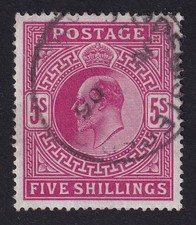 GREAT BRITAIN 1902-10 KEVII 5/- Bright Carmine SG 263 Used (CV £220) picture